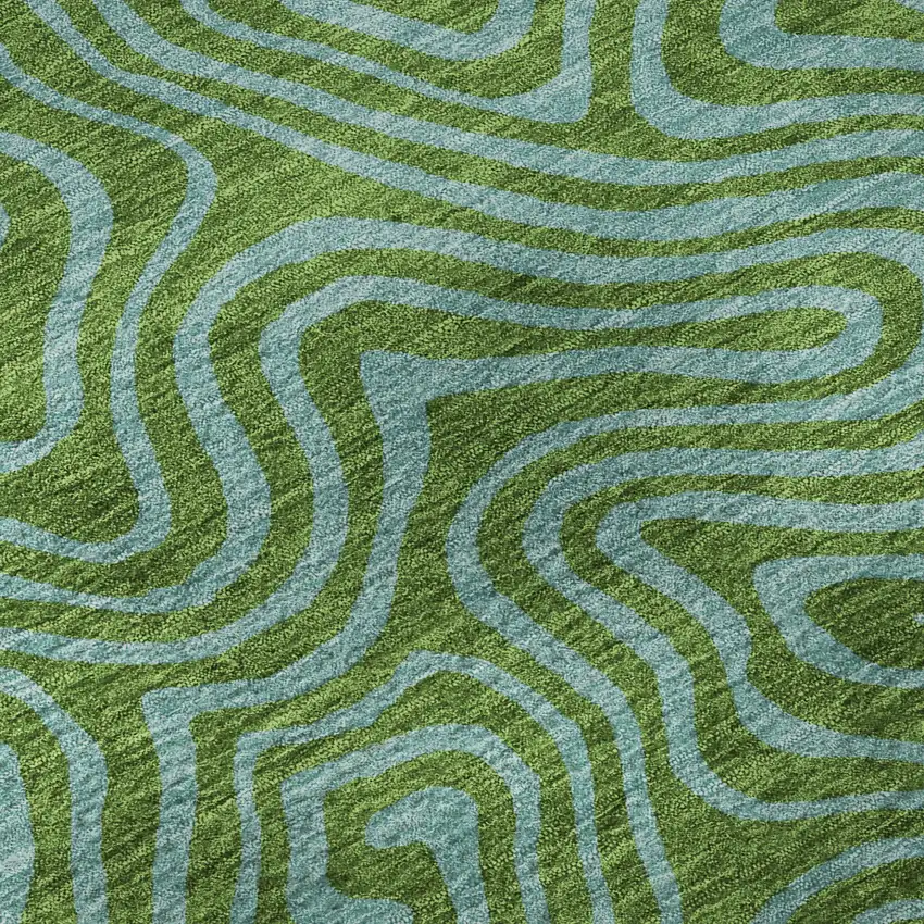 Green And Sky Blue Abstract Washable Area Rug With UV Protection Photo 9