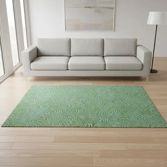Green And Sky Blue Abstract Washable Area Rug With UV Protection Photo 2