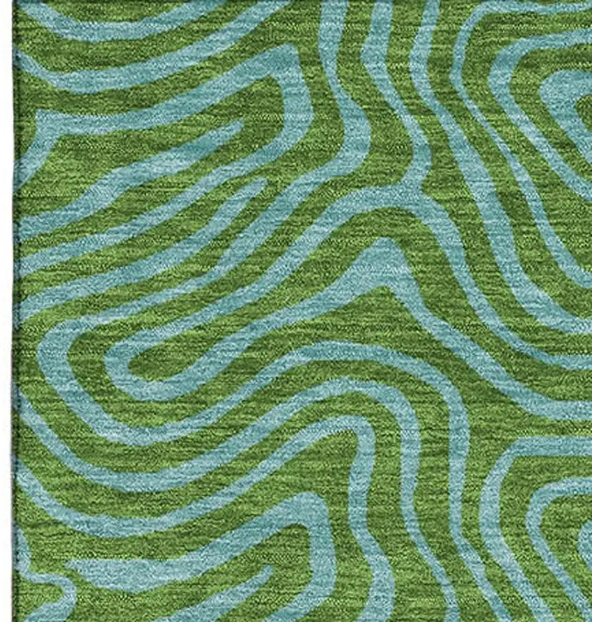 Green And Sky Blue Abstract Washable Area Rug With UV Protection Photo 3