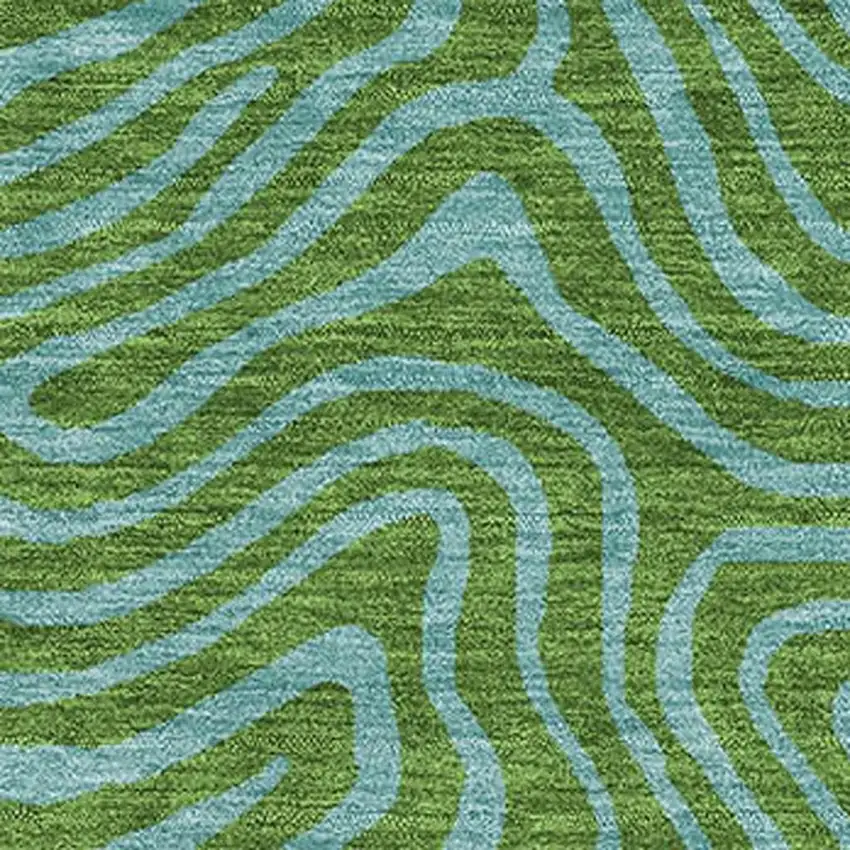 Green And Sky Blue Abstract Washable Area Rug With UV Protection Photo 2