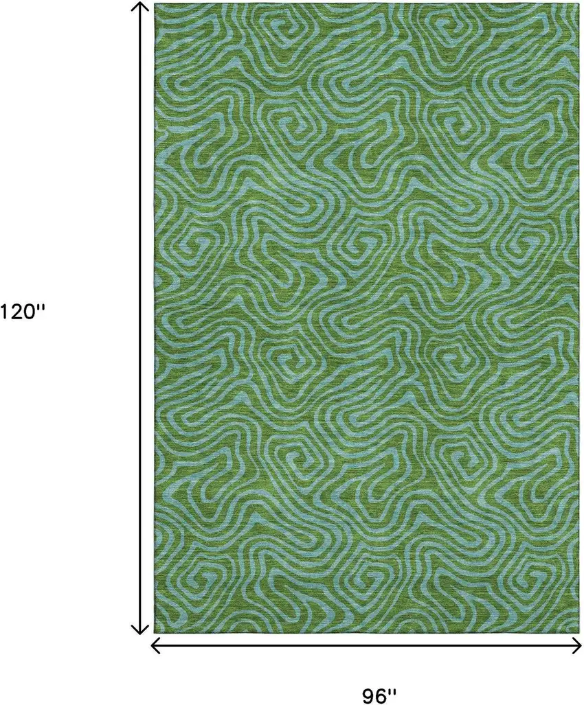 Green And Sky Blue Abstract Washable Area Rug With UV Protection Photo 8