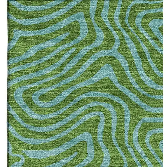 Green And Sky Blue Abstract Washable Area Rug With UV Protection Photo 3