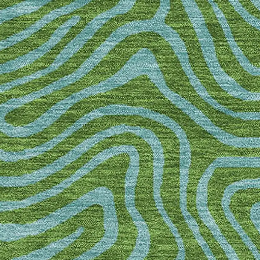 Green And Sky Blue Abstract Washable Area Rug With UV Protection Photo 2