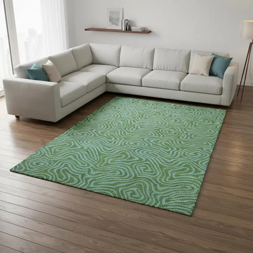 Green And Sky Blue Abstract Washable Area Rug With UV Protection Photo 2
