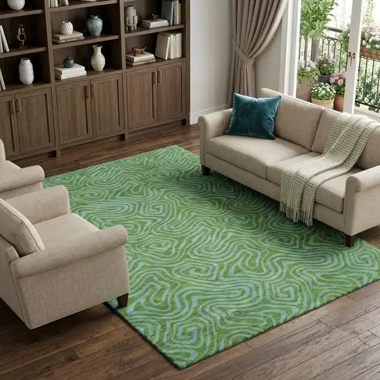 Green And Sky Blue Abstract Washable Area Rug With UV Protection Photo 1