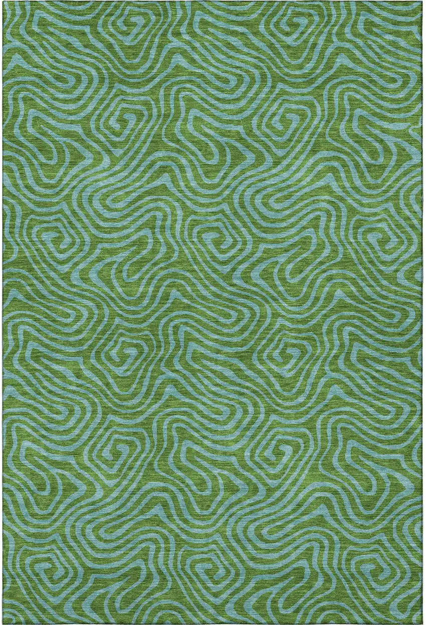 Green And Sky Blue Abstract Washable Area Rug With UV Protection Photo 2