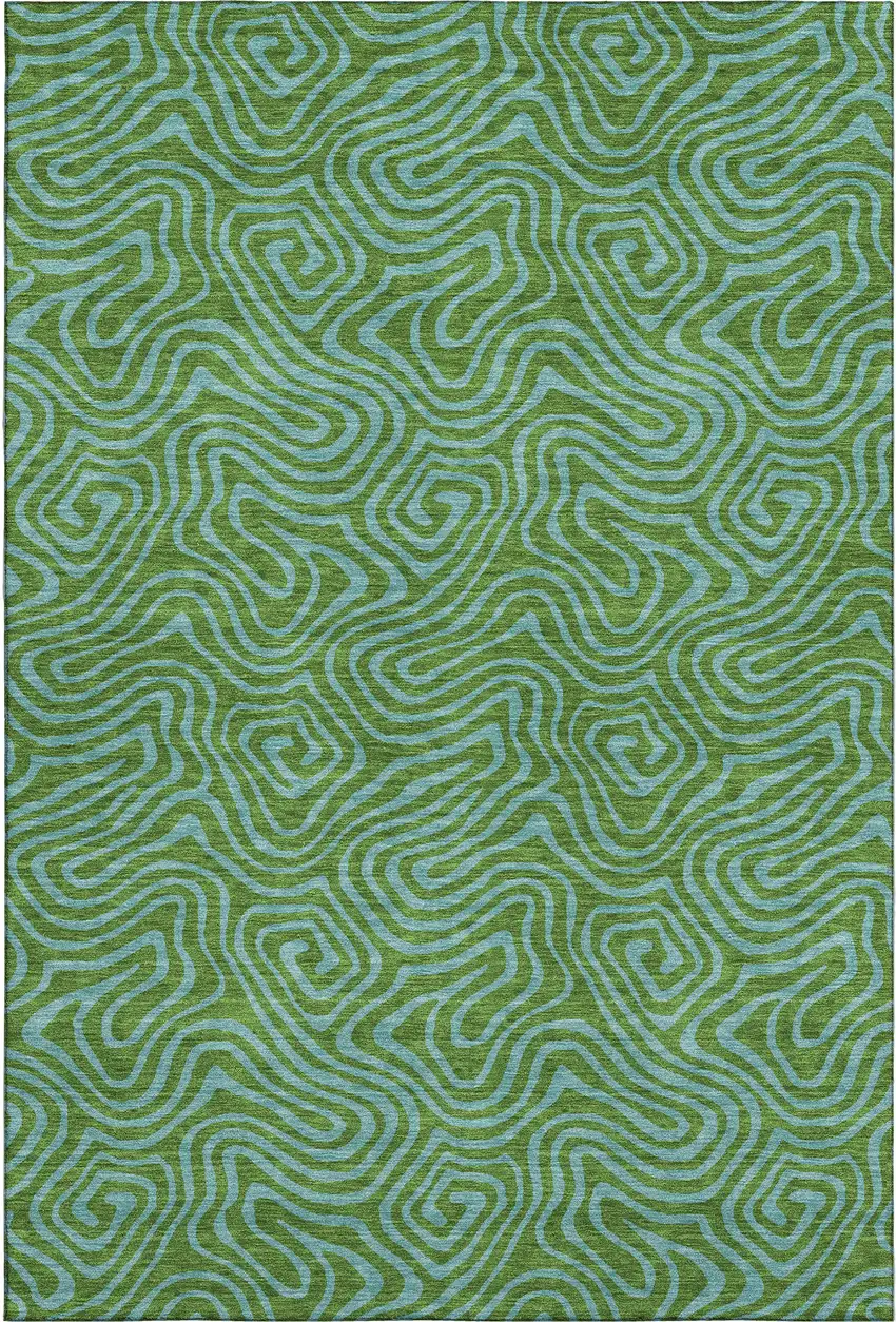Green And Sky Blue Abstract Washable Area Rug With UV Protection Photo 1