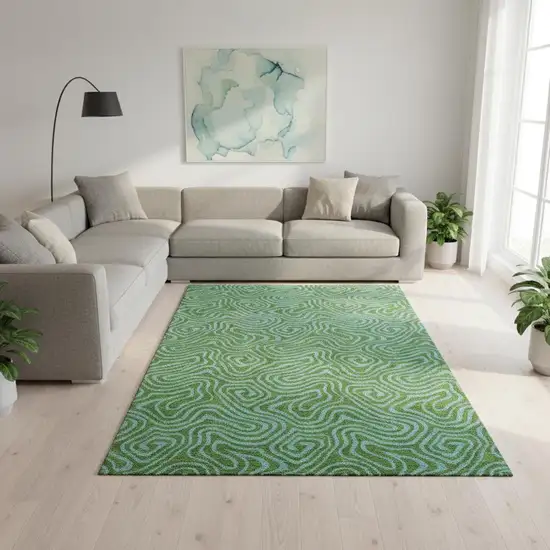 Green And Sky Blue Abstract Washable Area Rug With UV Protection Photo 2