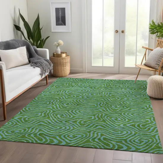 Green And Sky Blue Abstract Washable Area Rug With UV Protection Photo 4