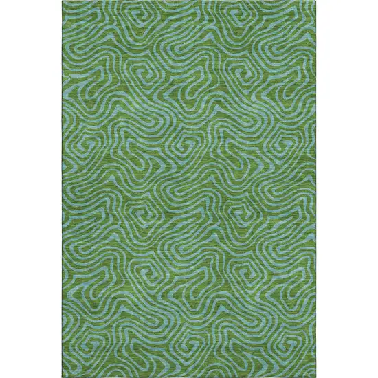 Green And Sky Blue Abstract Washable Area Rug With UV Protection Photo 1