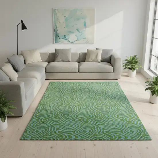 Green And Sky Blue Abstract Washable Area Rug With UV Protection Photo 2