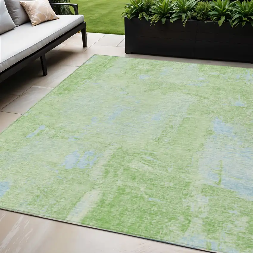Green And Sky Blue Abstract Washable Indoor Outdoor Area Rug Photo 1