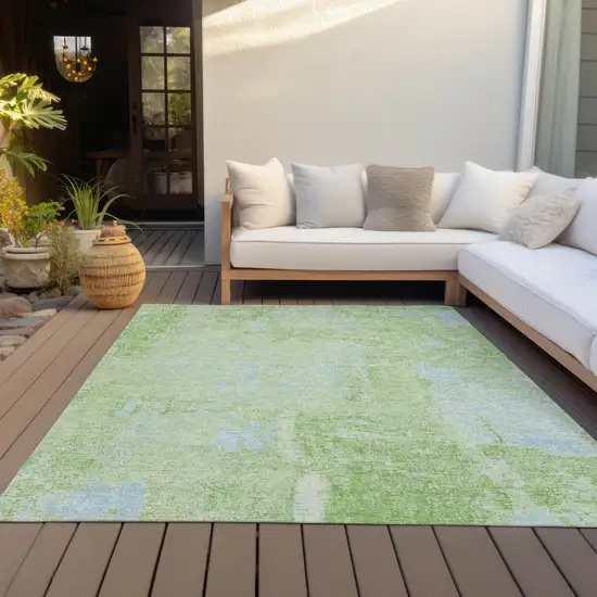 Green And Sky Blue Abstract Washable Indoor Outdoor Area Rug Photo 7