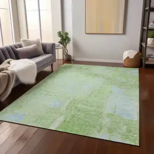Photo of Green And Sky Blue Abstract Washable Indoor Outdoor Area Rug