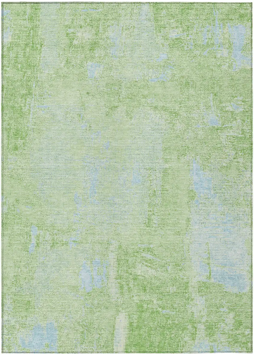 Green And Sky Blue Abstract Washable Indoor Outdoor Area Rug Photo 2