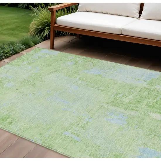 Green And Sky Blue Abstract Washable Indoor Outdoor Area Rug Photo 1