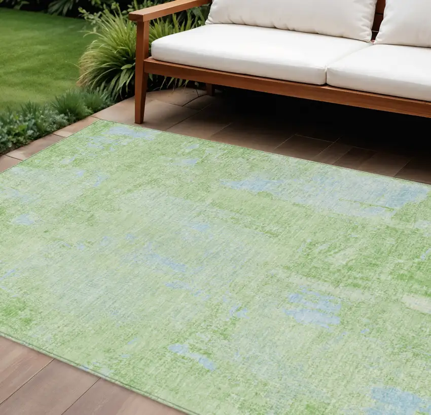 Green And Sky Blue Abstract Washable Indoor Outdoor Area Rug Photo 1