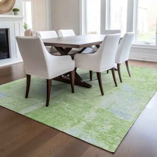 Green And Sky Blue Abstract Washable Indoor Outdoor Area Rug Photo 9