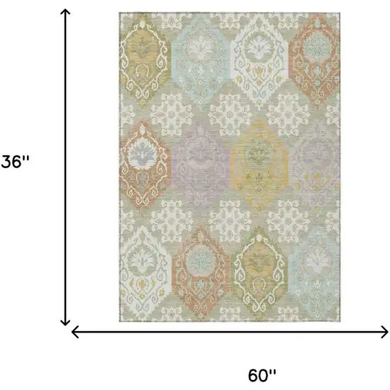 Green And Sky Blue Geometric Washable Indoor Outdoor Area Rug Photo 6