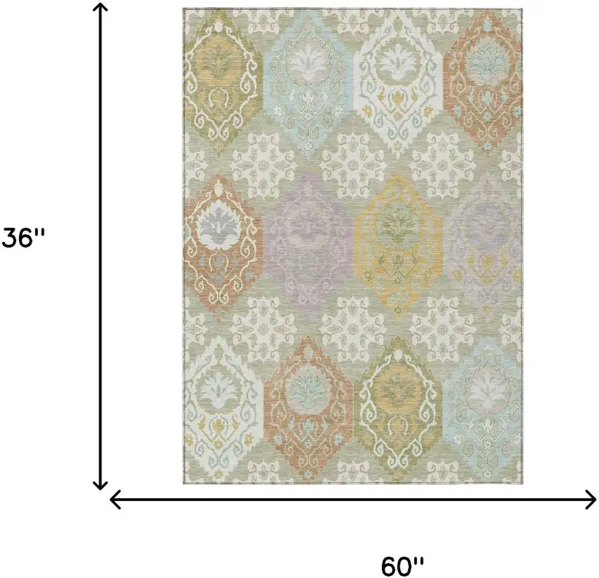 Green And Sky Blue Geometric Washable Indoor Outdoor Area Rug Photo 6