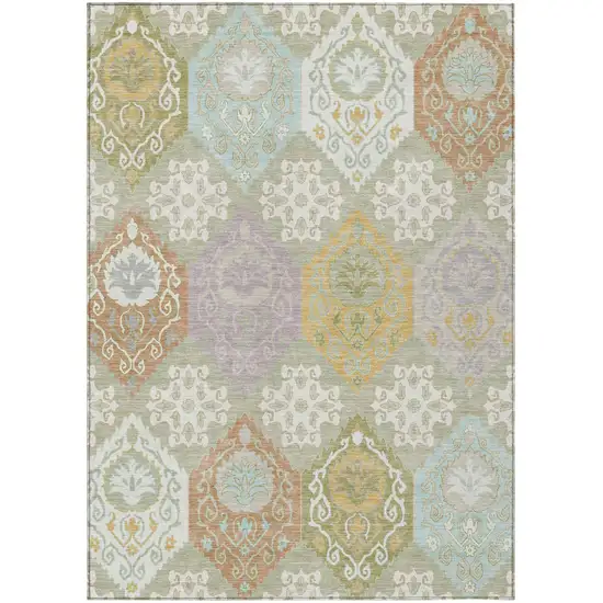 Green And Sky Blue Geometric Washable Indoor Outdoor Area Rug Photo 1