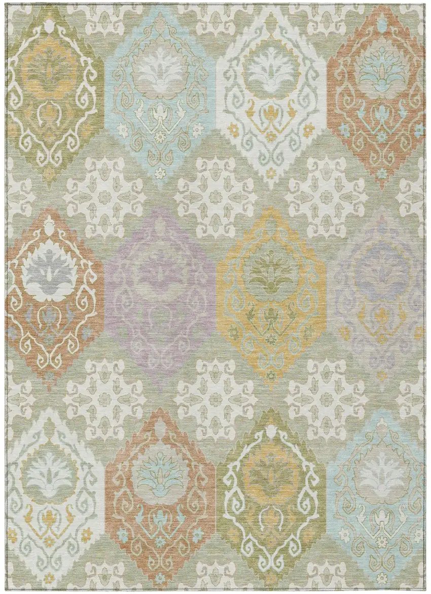 Green And Sky Blue Geometric Washable Indoor Outdoor Area Rug Photo 1
