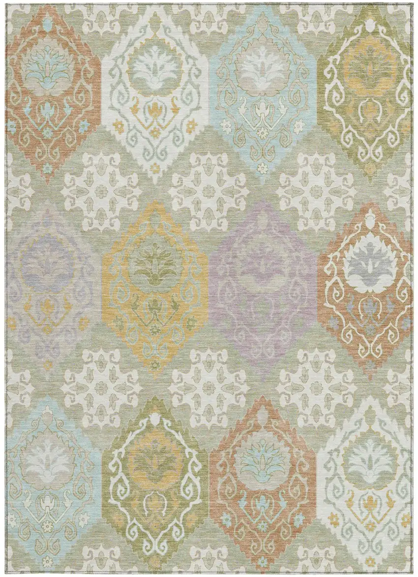 Green And Sky Blue Geometric Washable Indoor Outdoor Area Rug Photo 3