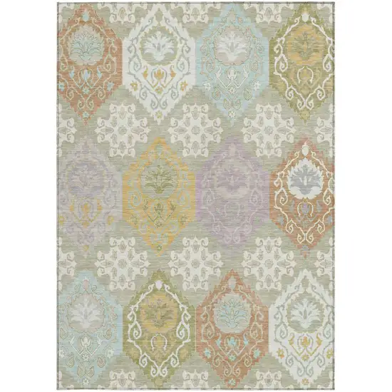 Green And Sky Blue Geometric Washable Indoor Outdoor Area Rug Photo 3