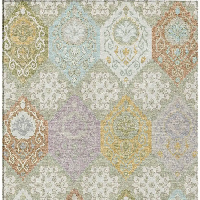 Green And Sky Blue Geometric Washable Indoor Outdoor Area Rug Photo 3