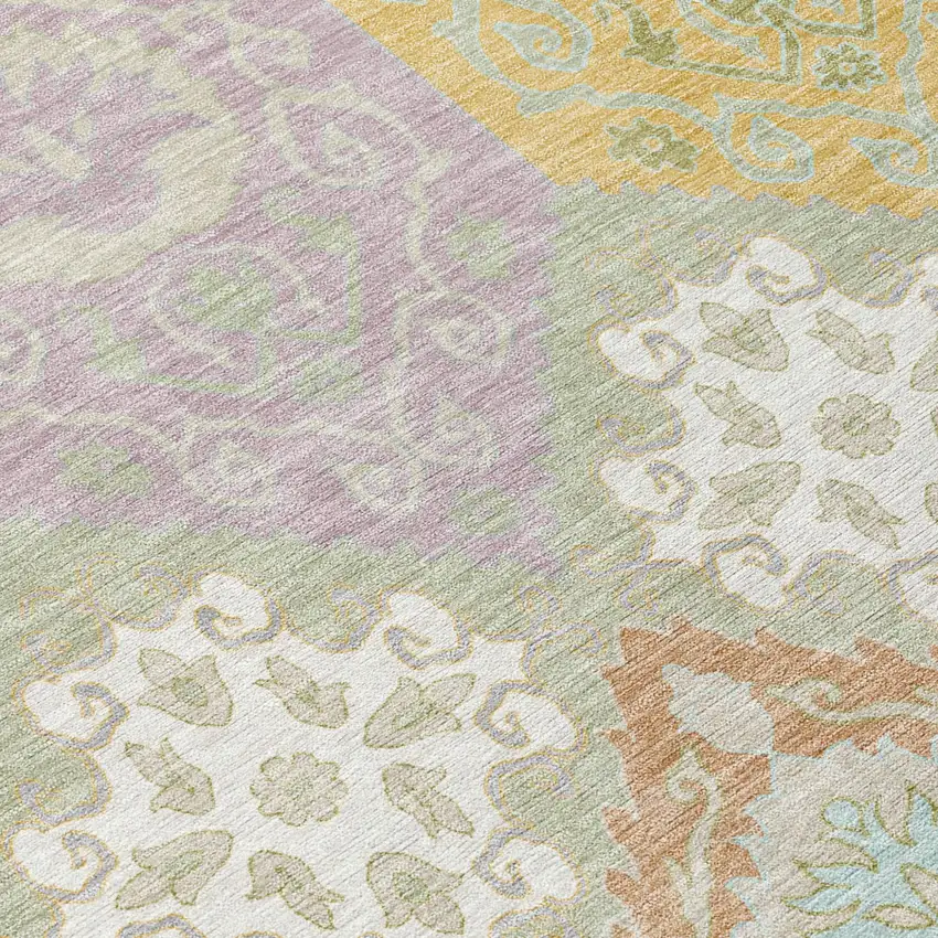 Green And Sky Blue Geometric Washable Indoor Outdoor Area Rug Photo 5