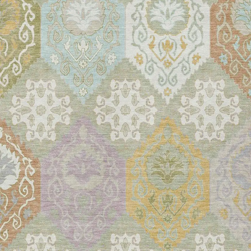 Green And Sky Blue Geometric Washable Indoor Outdoor Area Rug Photo 2