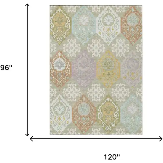 Green And Sky Blue Geometric Washable Indoor Outdoor Area Rug Photo 6