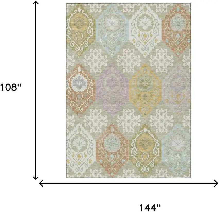 Green And Sky Blue Geometric Washable Indoor Outdoor Area Rug Photo 6