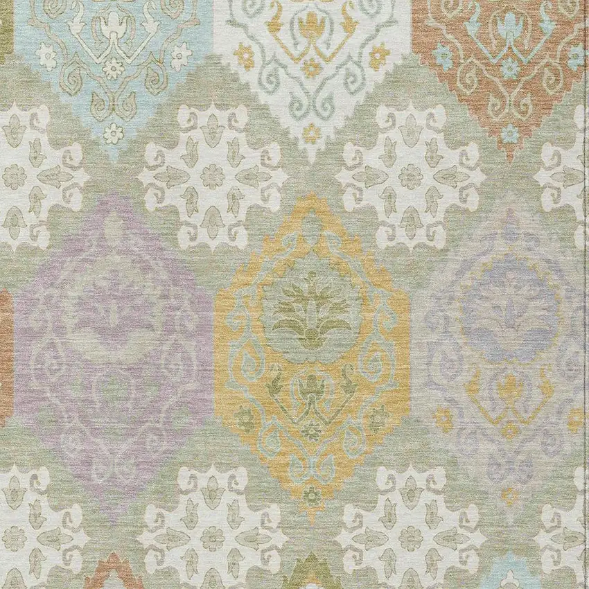Green And Sky Blue Geometric Washable Indoor Outdoor Area Rug Photo 2