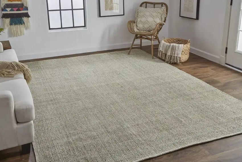 Tan And Green Hand Woven Area Rug Photo 7