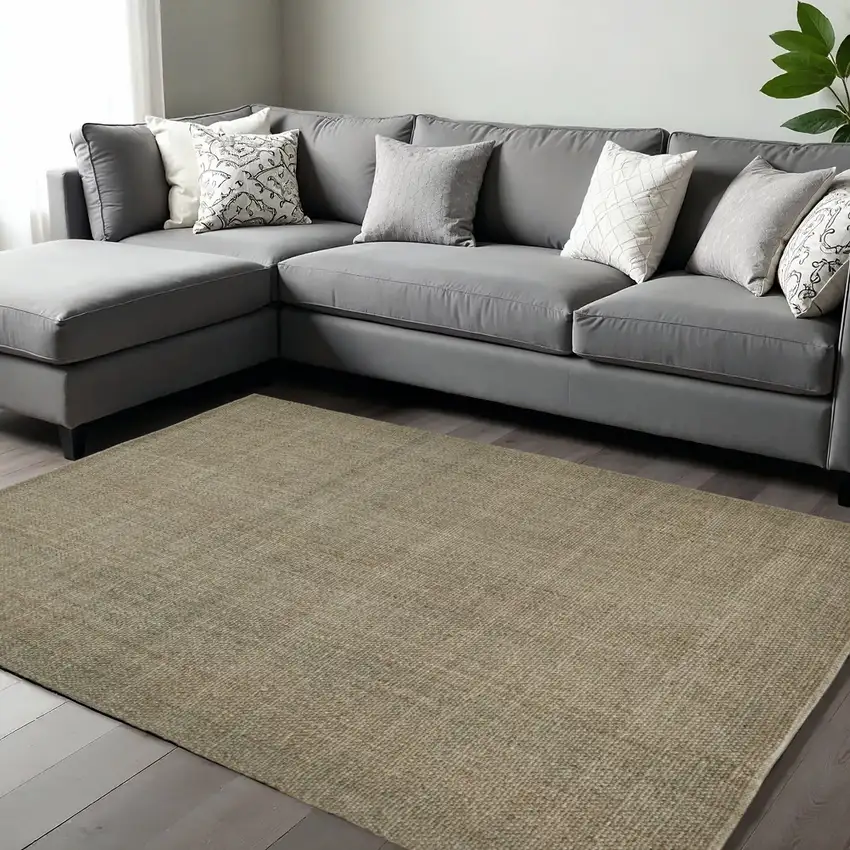 Tan And Green Hand Woven Area Rug Photo 1