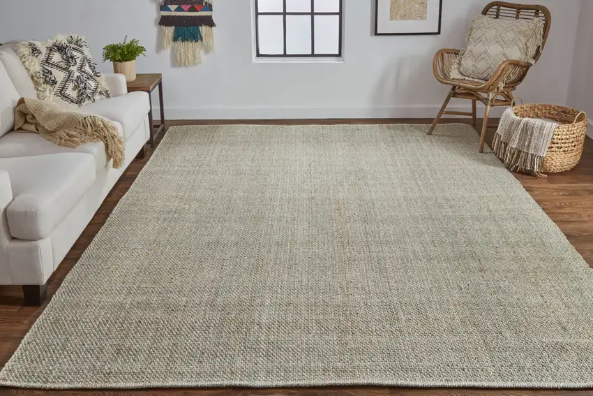 Green And Tan Hand Woven Area Rug Photo 5