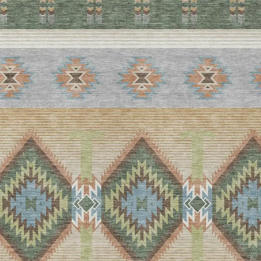 Green And Tan Southwestern Washable Indoor Outdoor Area Rug Photo 2