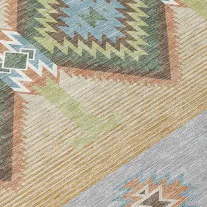 Photo of Green And Tan Southwestern Washable Indoor Outdoor Area Rug