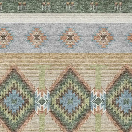 Green And Tan Southwestern Washable Indoor Outdoor Area Rug Photo 2