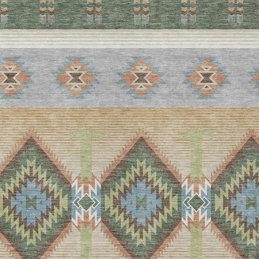 Green And Tan Southwestern Washable Indoor Outdoor Area Rug Photo 2