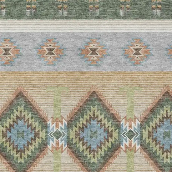 Green And Tan Southwestern Washable Indoor Outdoor Area Rug Photo 2