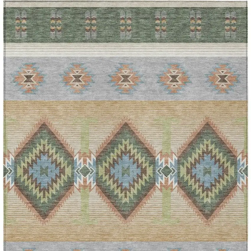 Green And Tan Southwestern Washable Indoor Outdoor Area Rug Photo 3