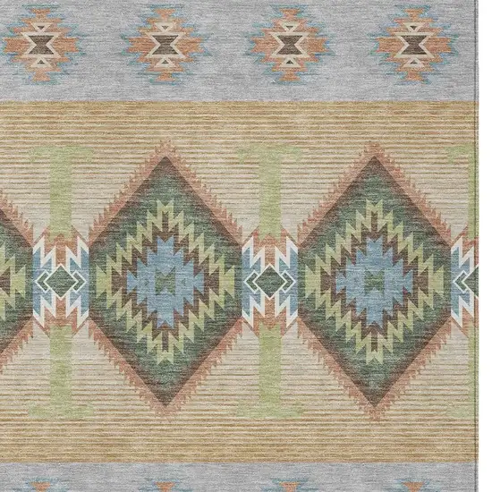 Green And Tan Southwestern Washable Indoor Outdoor Area Rug Photo 2