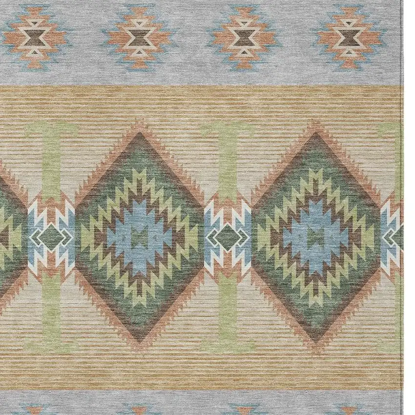 Green And Tan Southwestern Washable Indoor Outdoor Area Rug Photo 2