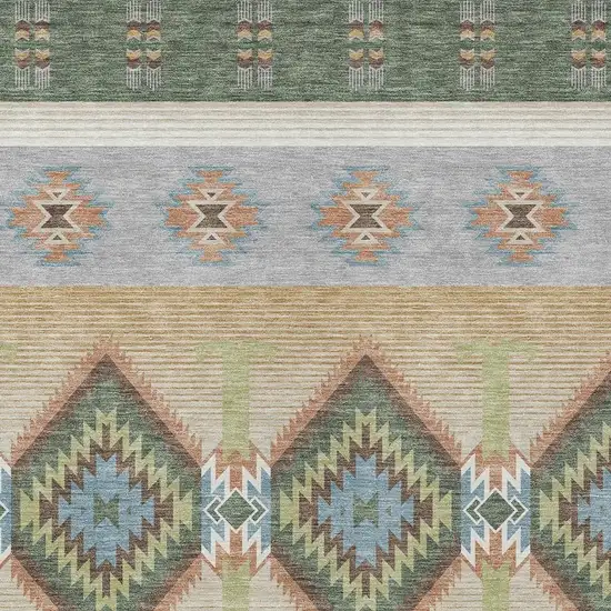 Green And Tan Southwestern Washable Indoor Outdoor Area Rug Photo 2