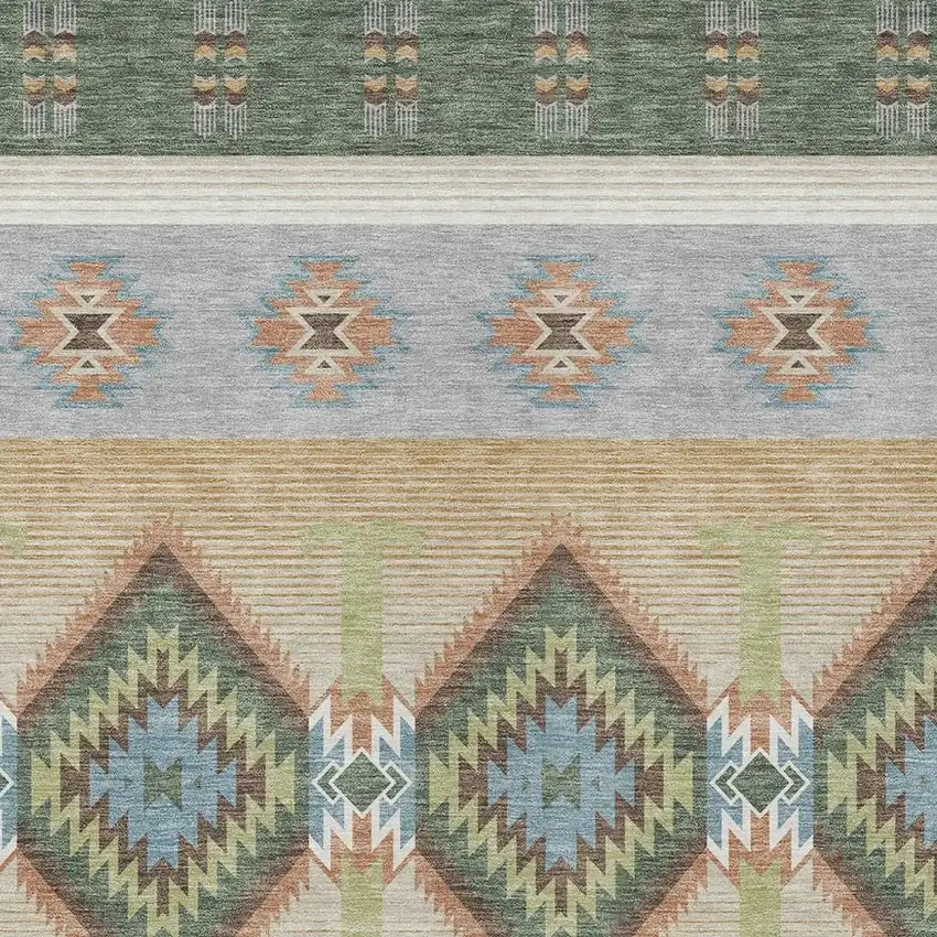 Green And Tan Southwestern Washable Indoor Outdoor Area Rug Photo 2