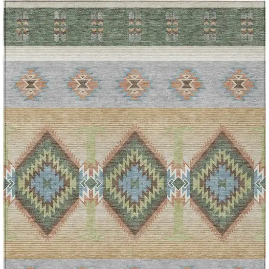 Green And Tan Southwestern Washable Indoor Outdoor Area Rug Photo 3