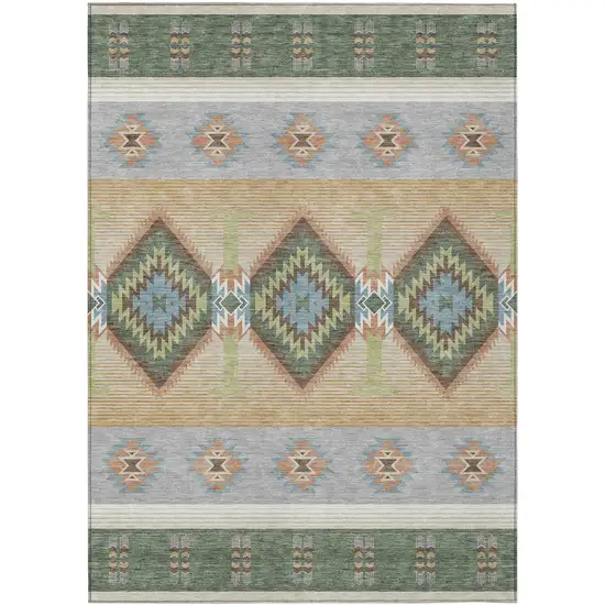 Green And Tan Southwestern Washable Indoor Outdoor Area Rug Photo 1