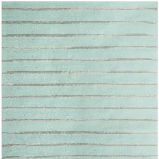 Green And Tan Striped Hand Woven Square Rug Photo 5